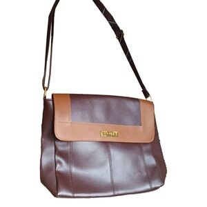 Rodier Brown Leather adjustable strap color block Shoulder Bag